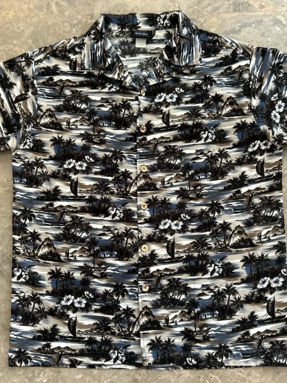 Vintage 1990s Anchor Blue Hawaiian Aloha Camp Shirt USA Made L